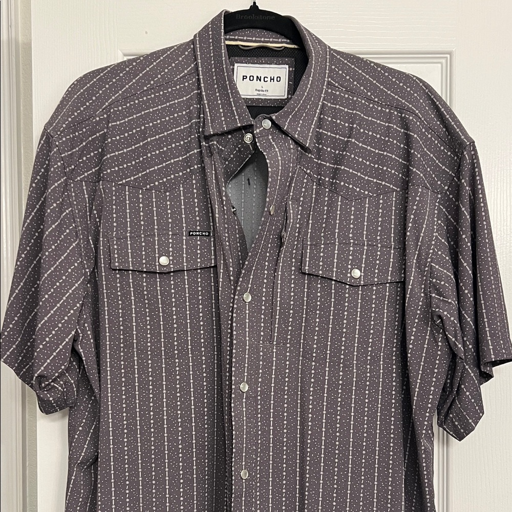 Poncho Men's Gray Short Sleeve pearl snap